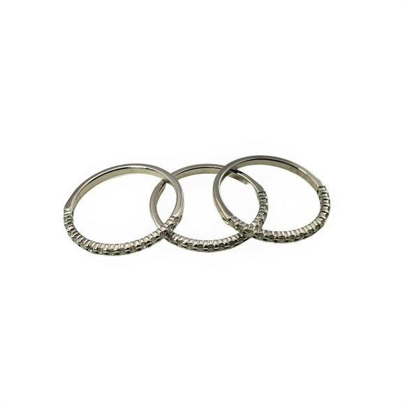 Vintage Set of Three 10 Karat White Gold Diamond Bands Ring Size 7 #11314 - Picture 1 of 7